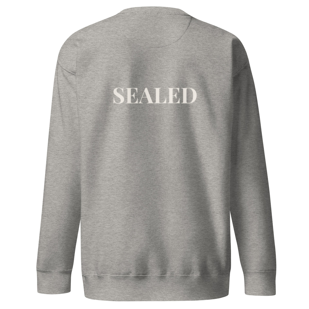 SEALED Brand print on Carbon Grey crewneck sweatshirt, Christian clothing UK