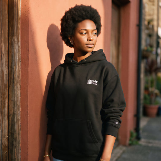 already known hoodie, white embroidery at the left chest, 1:13 stitched at the cuff, SEALED