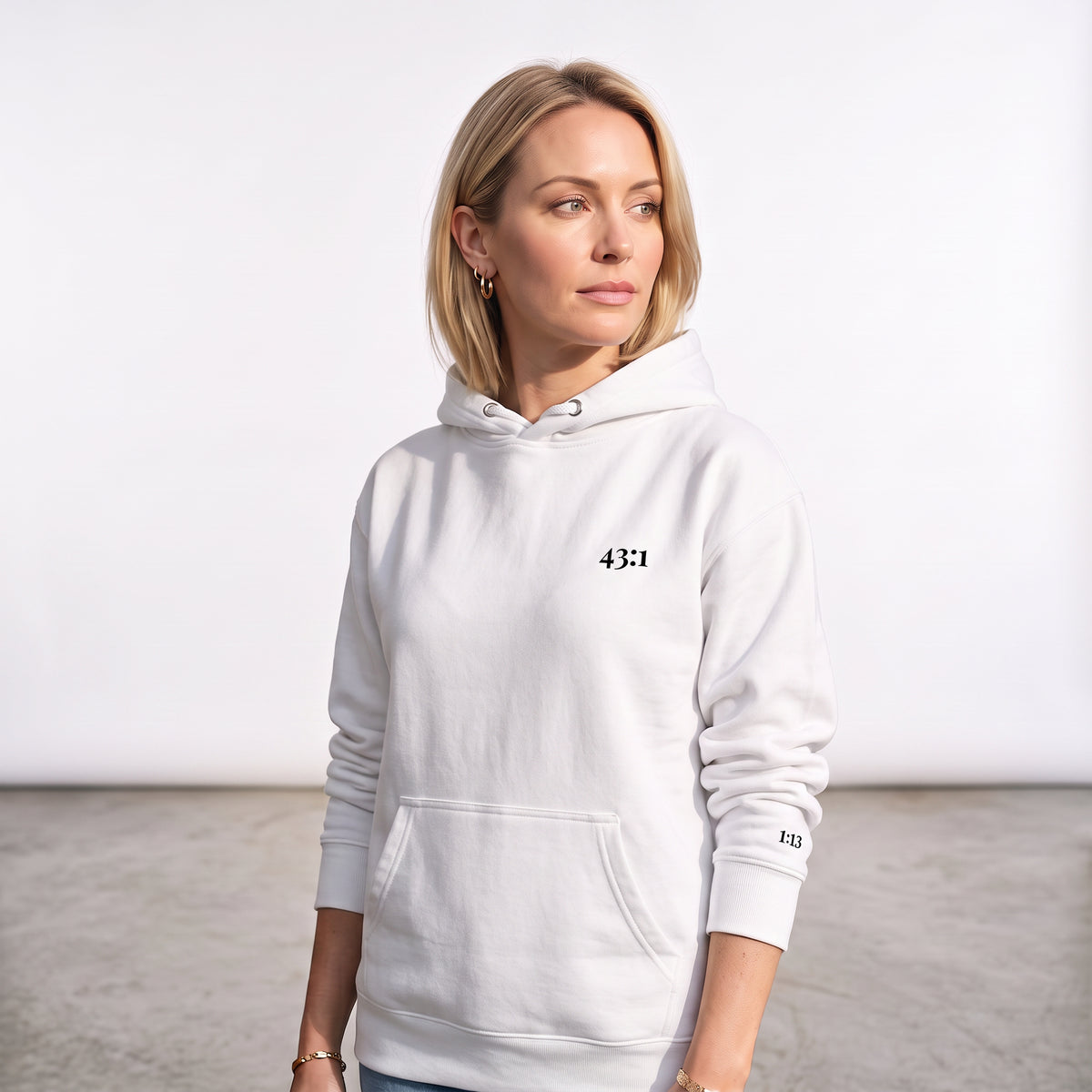 43:1 hoodie, black embroidery at the left chest, Isaiah 43:1, SEALED