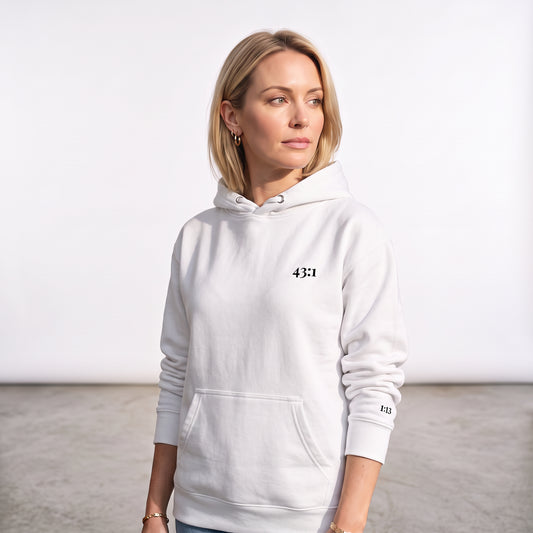43:1 hoodie, black embroidery at the left chest, Isaiah 43:1, SEALED