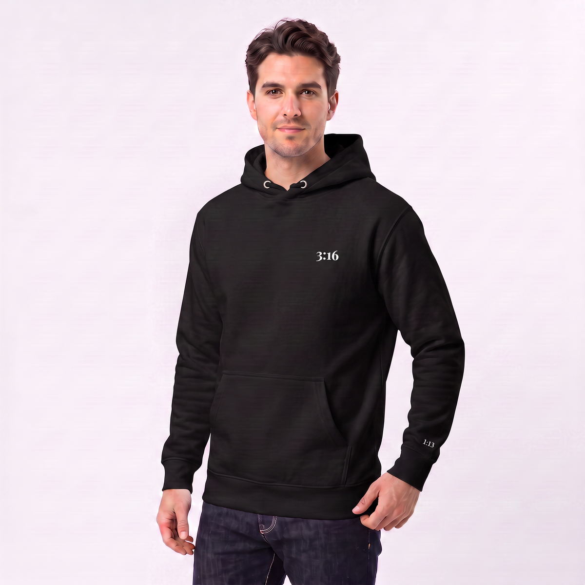 3:16 hoodie, white embroidery at the left chest, John 3:16, SEALED