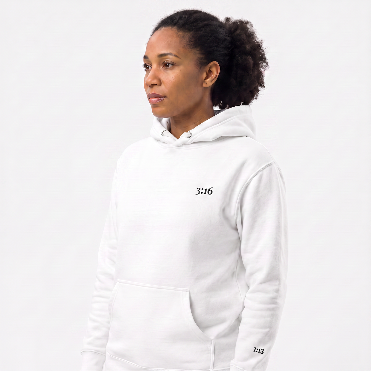 3:16 hoodie, black embroidery at the left chest, John 3:16, SEALED