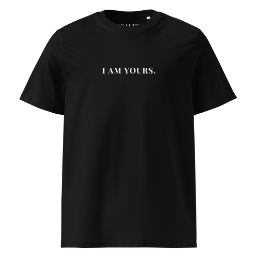 I AM YOURS print on Black organic tee, SEALED Christian clothing