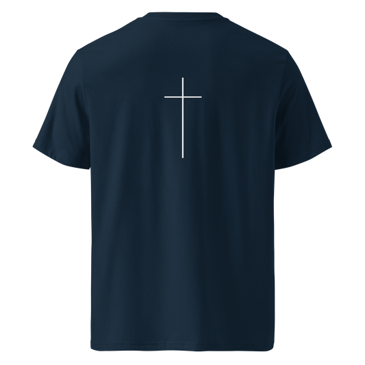 The Line print on French Navy organic tee, SEALED Christian clothing