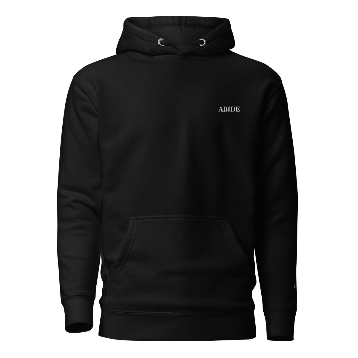 ABIDE hoodie, white embroidery at the left chest, John 15:4, SEALED