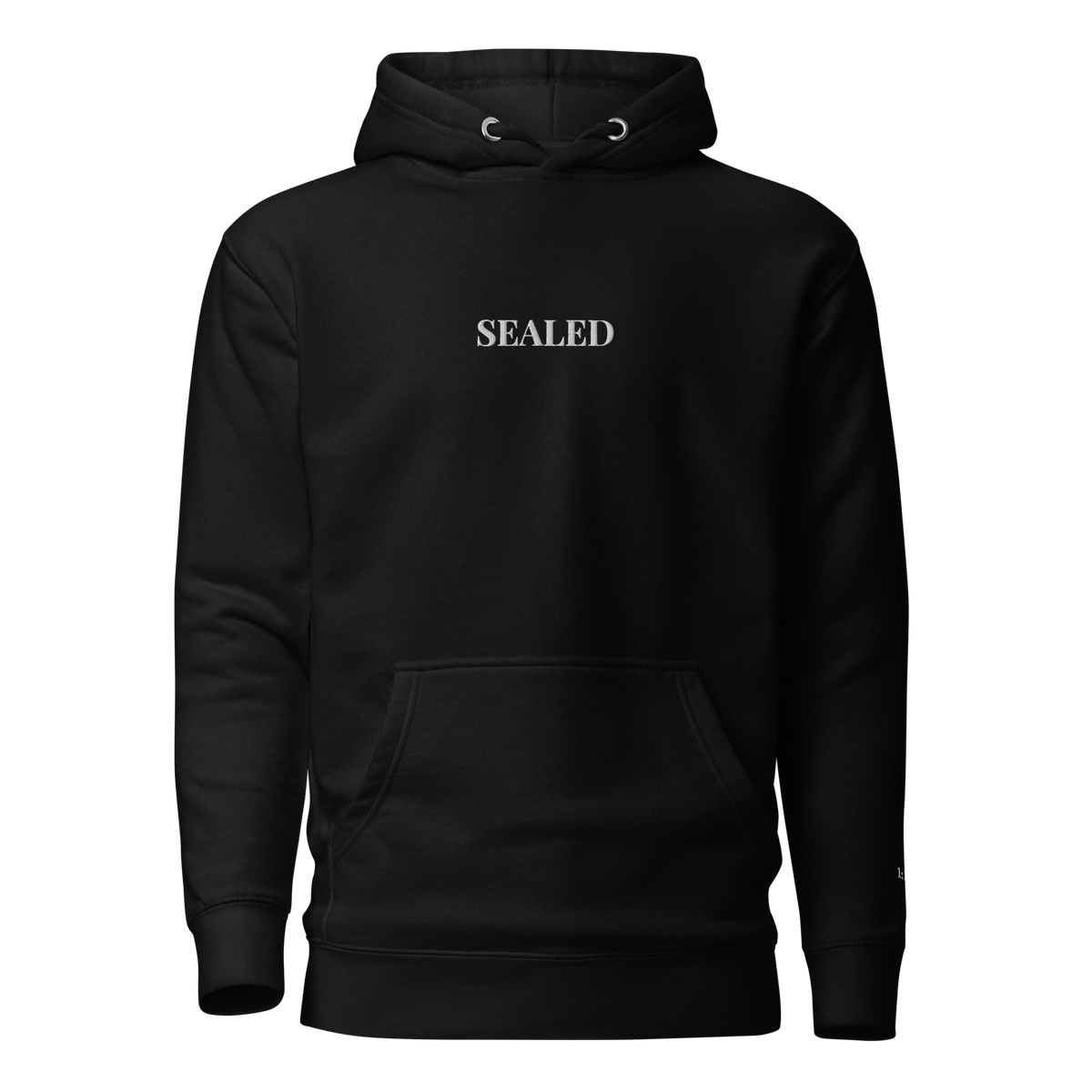 SEALED wordmark hoodie, white embroidery at the left chest, 1:13 stitched at the cuff