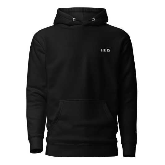 HE IS hoodie, white embroidery at the left chest, 1:13 stitched at the cuff, SEALED