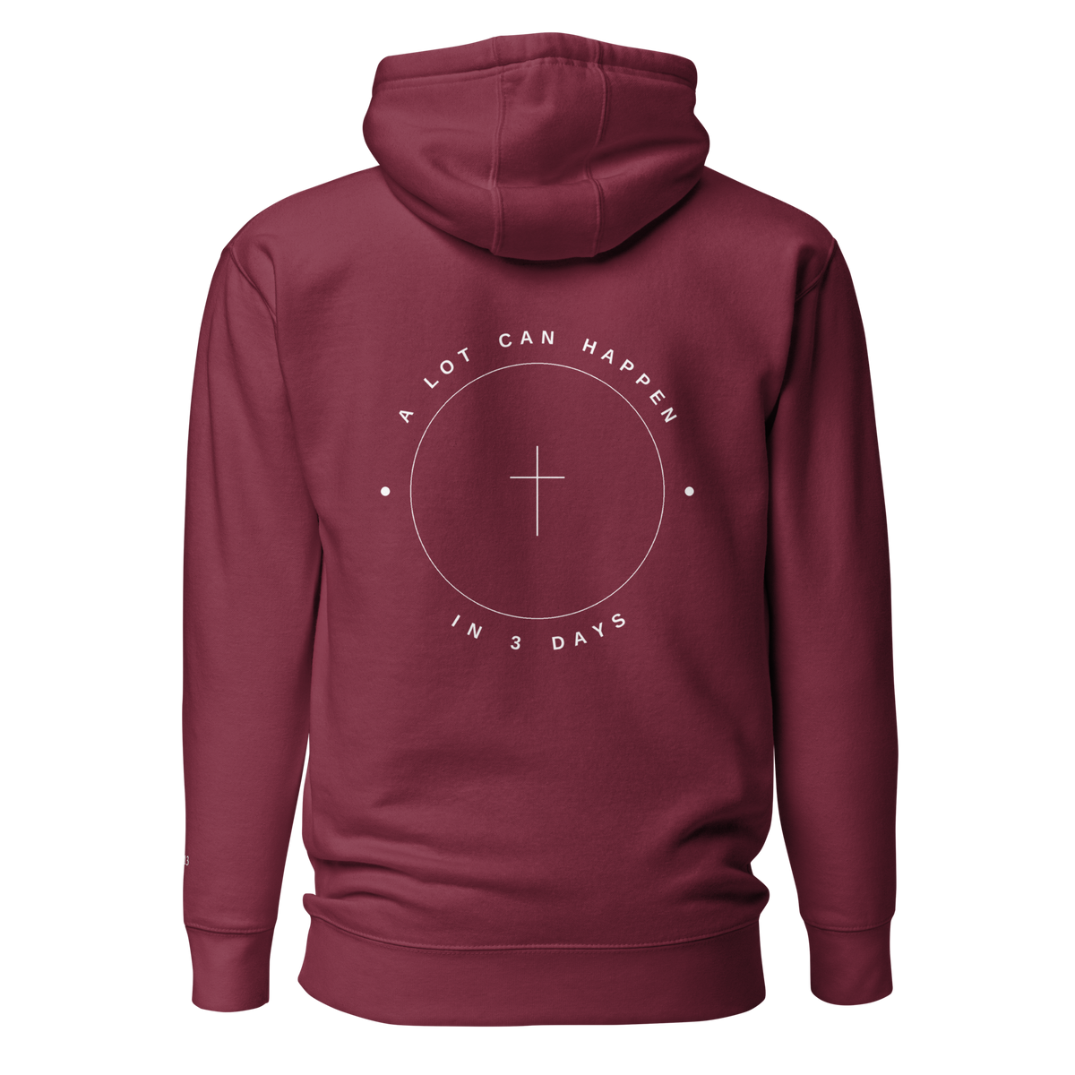A Lot Can Happen In 3 Days hoodie, white back print, 1:13 embroidered at the cuff, SEALED