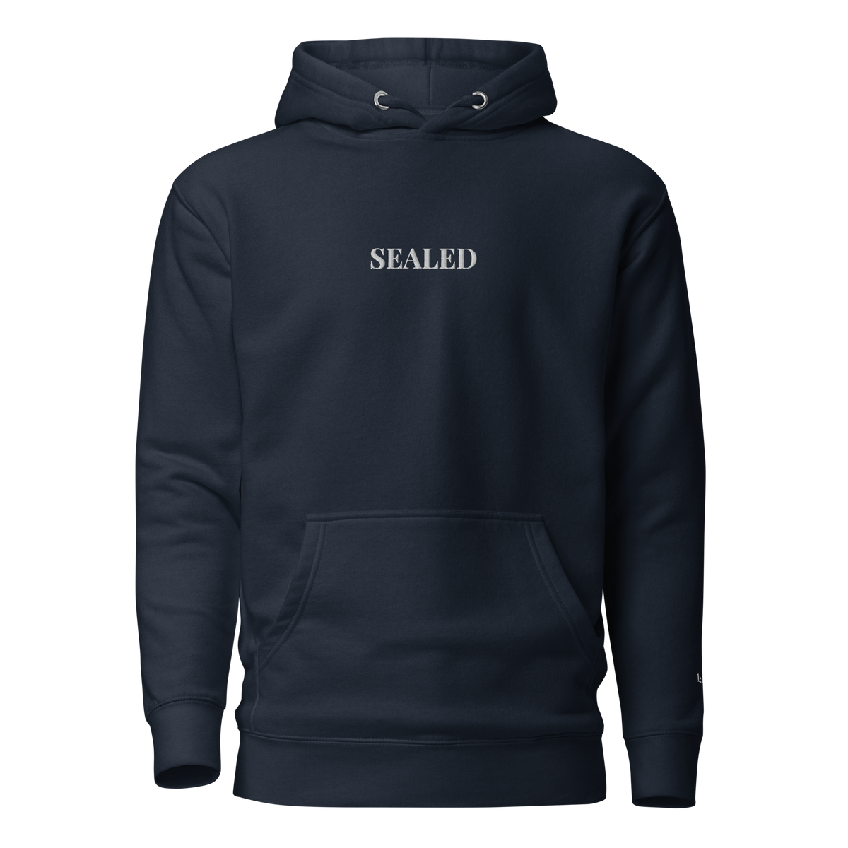 SEALED wordmark hoodie, white embroidery at the left chest, 1:13 stitched at the cuff