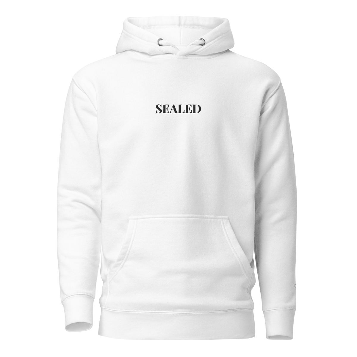 SEALED wordmark hoodie, black embroidery at the left chest, 1:13 stitched at the cuff