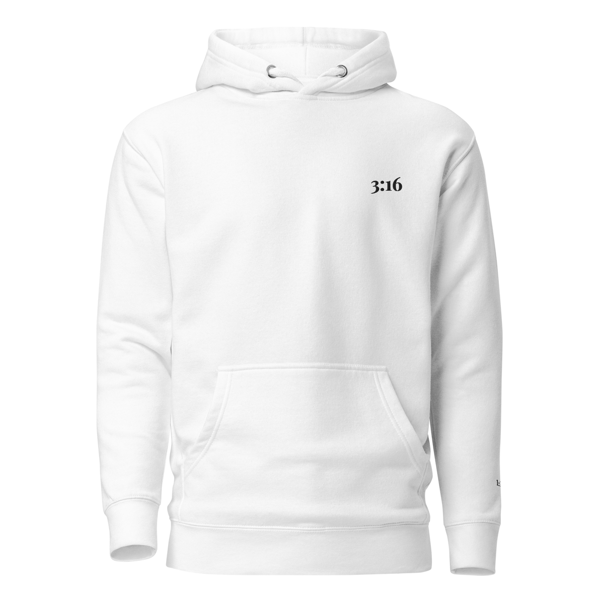 3:16 hoodie, black embroidery at the left chest, John 3:16, SEALED