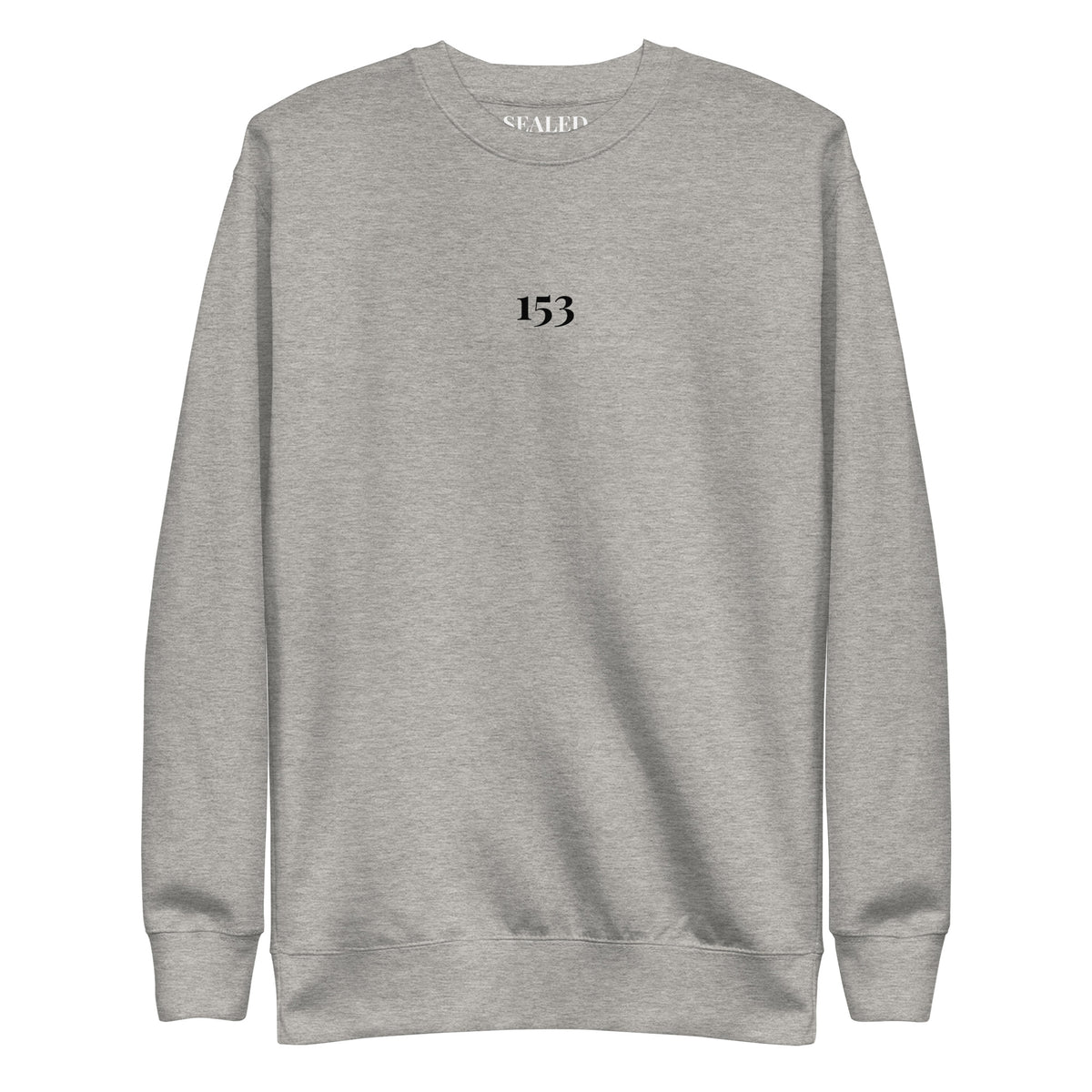 153 print on Carbon Grey crewneck sweatshirt, SEALED Christian clothing