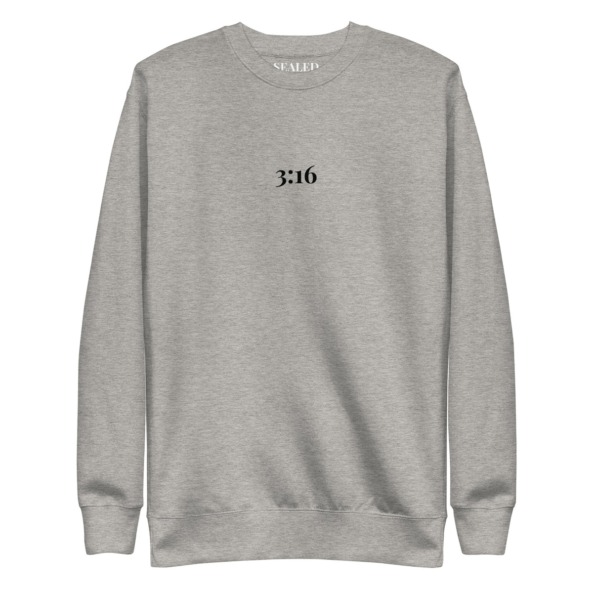 3:16 print on Carbon Grey crewneck sweatshirt, SEALED Christian clothing