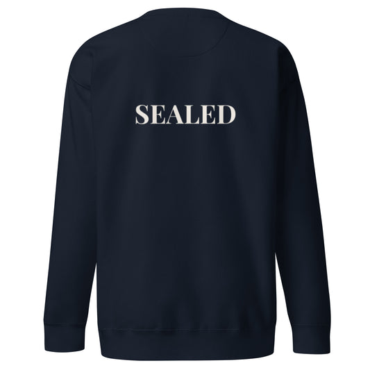 SEALED Brand print on Navy Blazer crewneck sweatshirt, Christian clothing UK