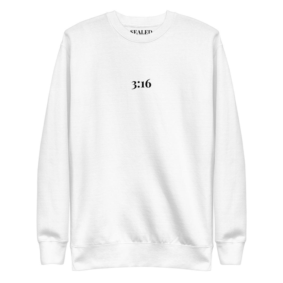 3:16 print on White crewneck sweatshirt, SEALED Christian clothing